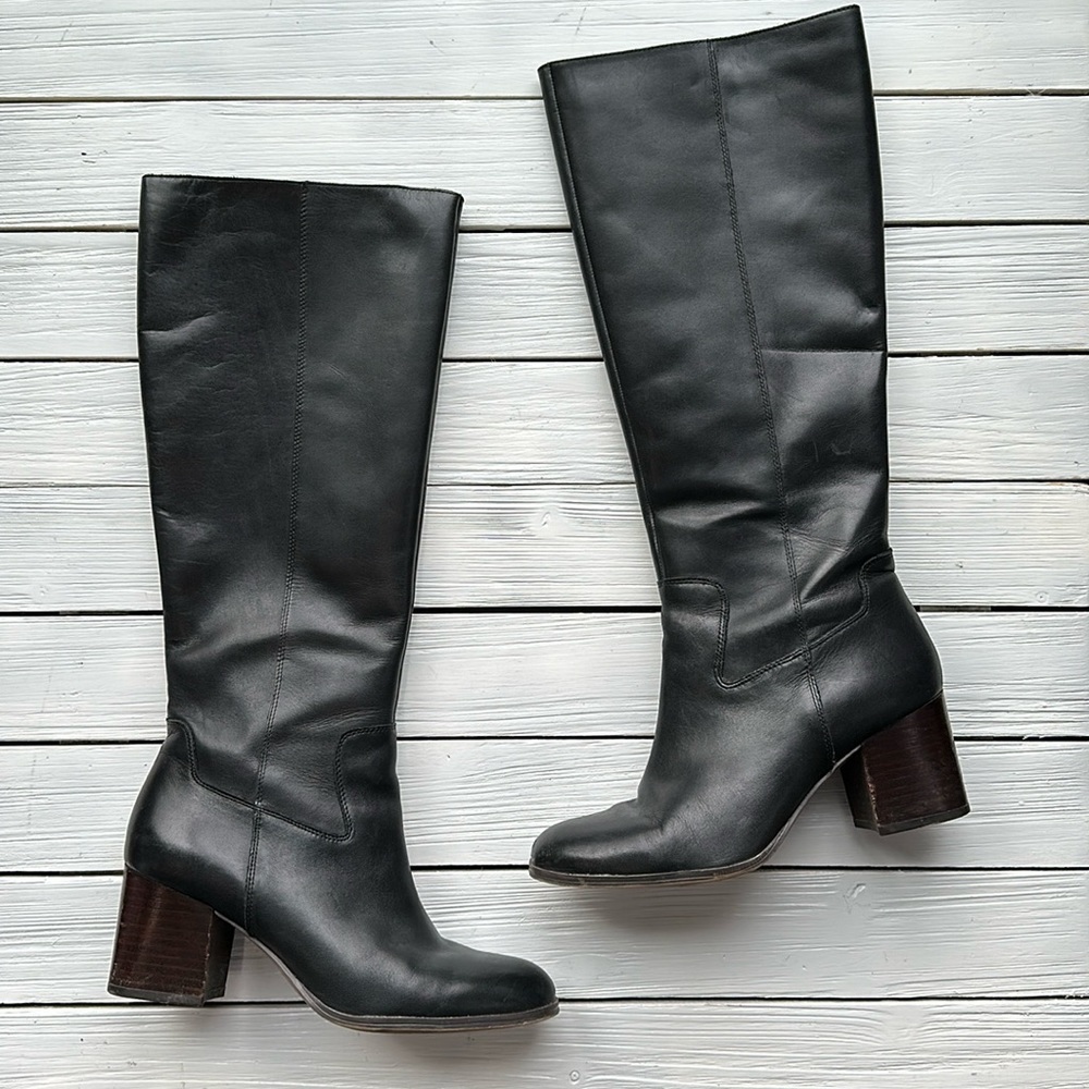 Franco Sarto Anberlin Black Leather Block Heel Boots